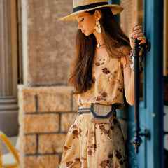 Beach Brunch Floral Palazzo Pants Relaxed Cotton High Waist Outfit