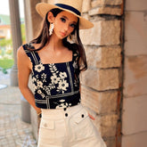 Flower tank top black floral top vocation blouse vintage 90s crop