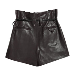 Street Style Paperbag Waist Shorts, Faux Leather Belted Hot Pants