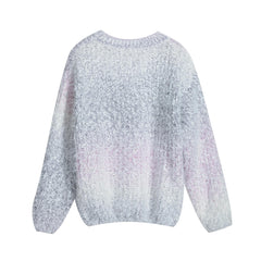Womens Pastel Fuzzy Sweater, Lilac Ombre 3D Flower Jumper One Size