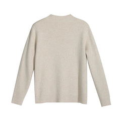 Cream Mock Neck Ribbed Sweater, Floral Detail Winter Layer