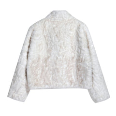 White Faux Fur Coat Women, Short Teddy Jacket with Shawl Collar, Cozy Winter Outerwear