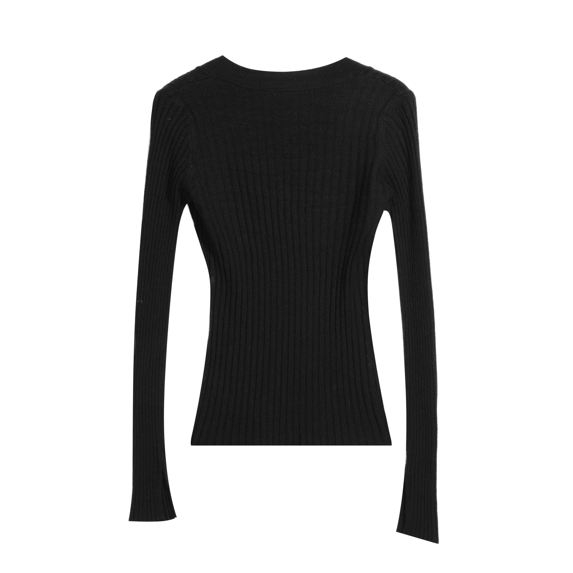A black long-sleeved shirt with a ribbed texture.