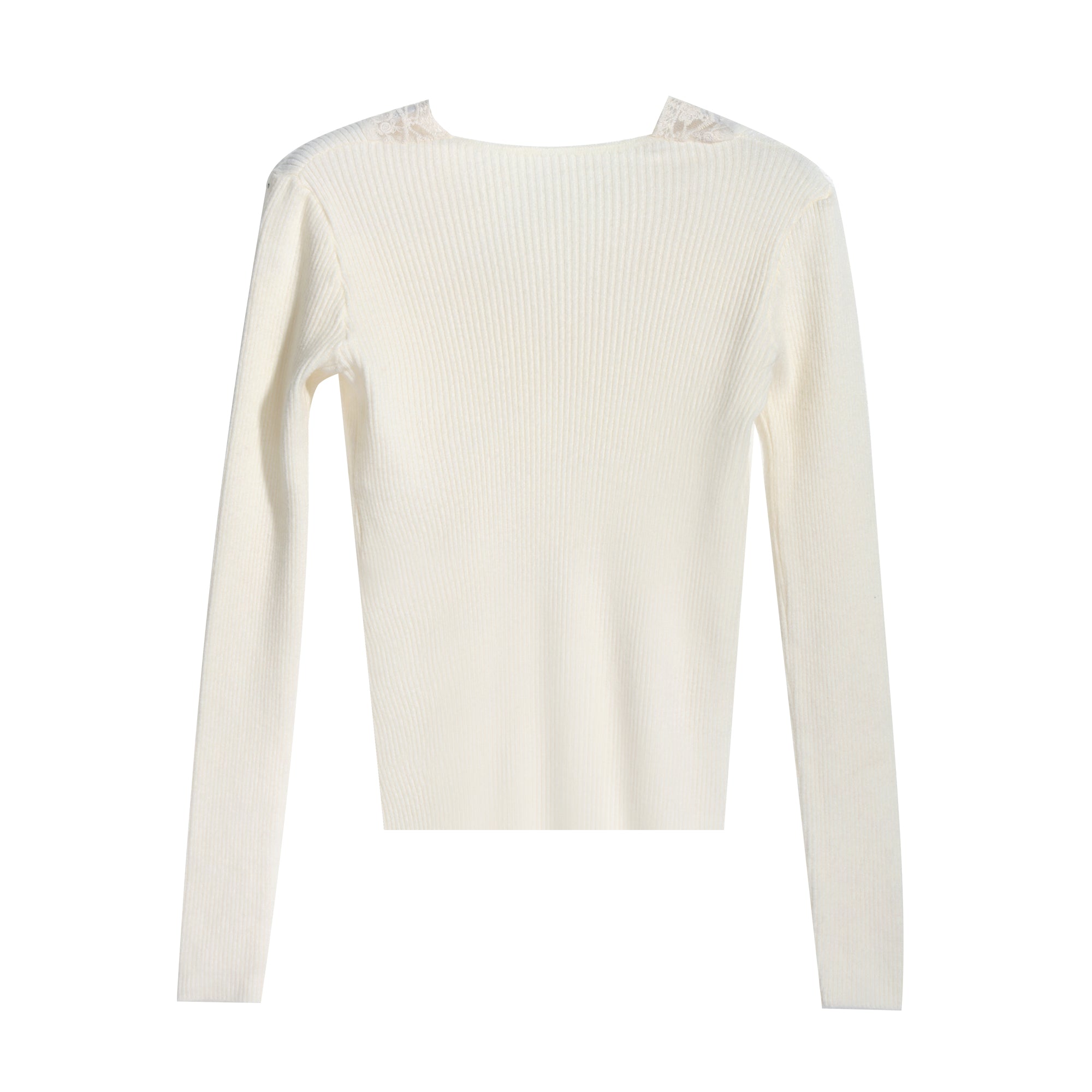 A cream-colored long-sleeved sweater with a simple, classic design.