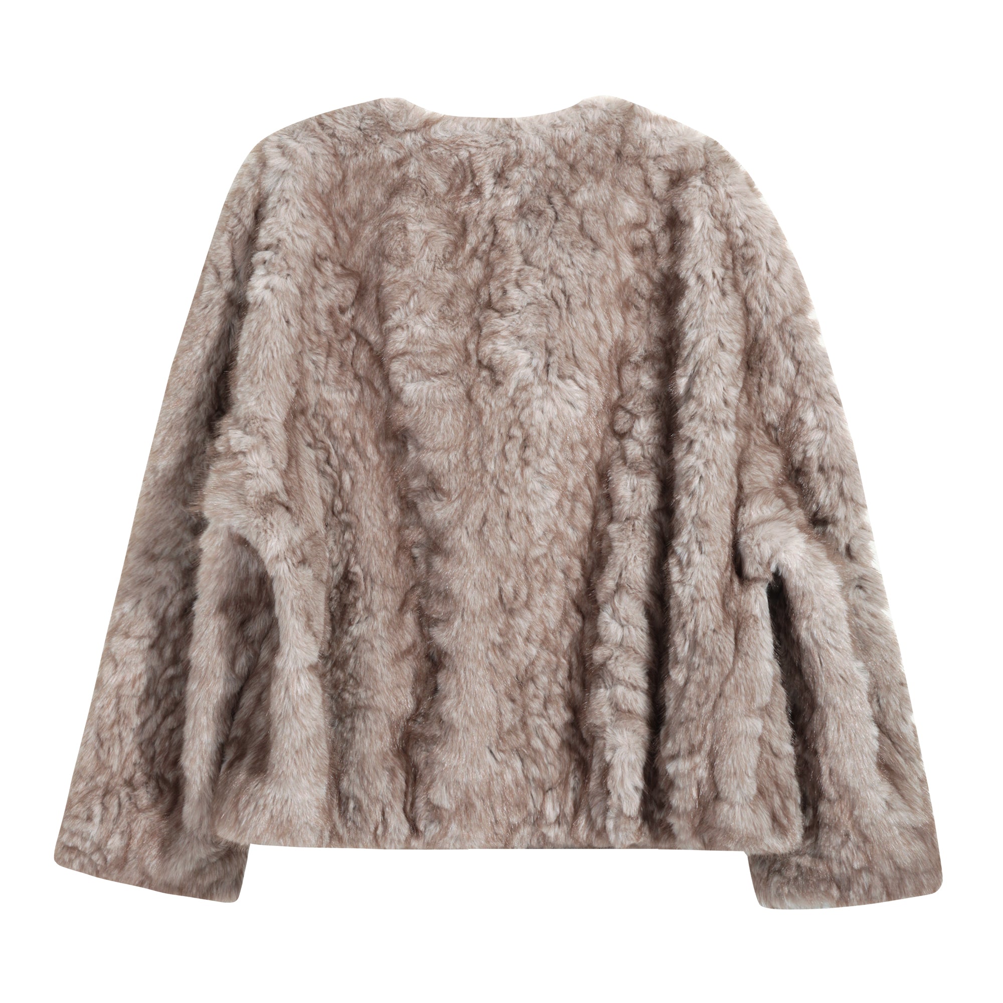 A long-sleeved, furry jacket in a light brown color.