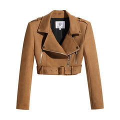 Cropped Bomber Leather Moto Jacket – Black, Fitted, Rock-Chic