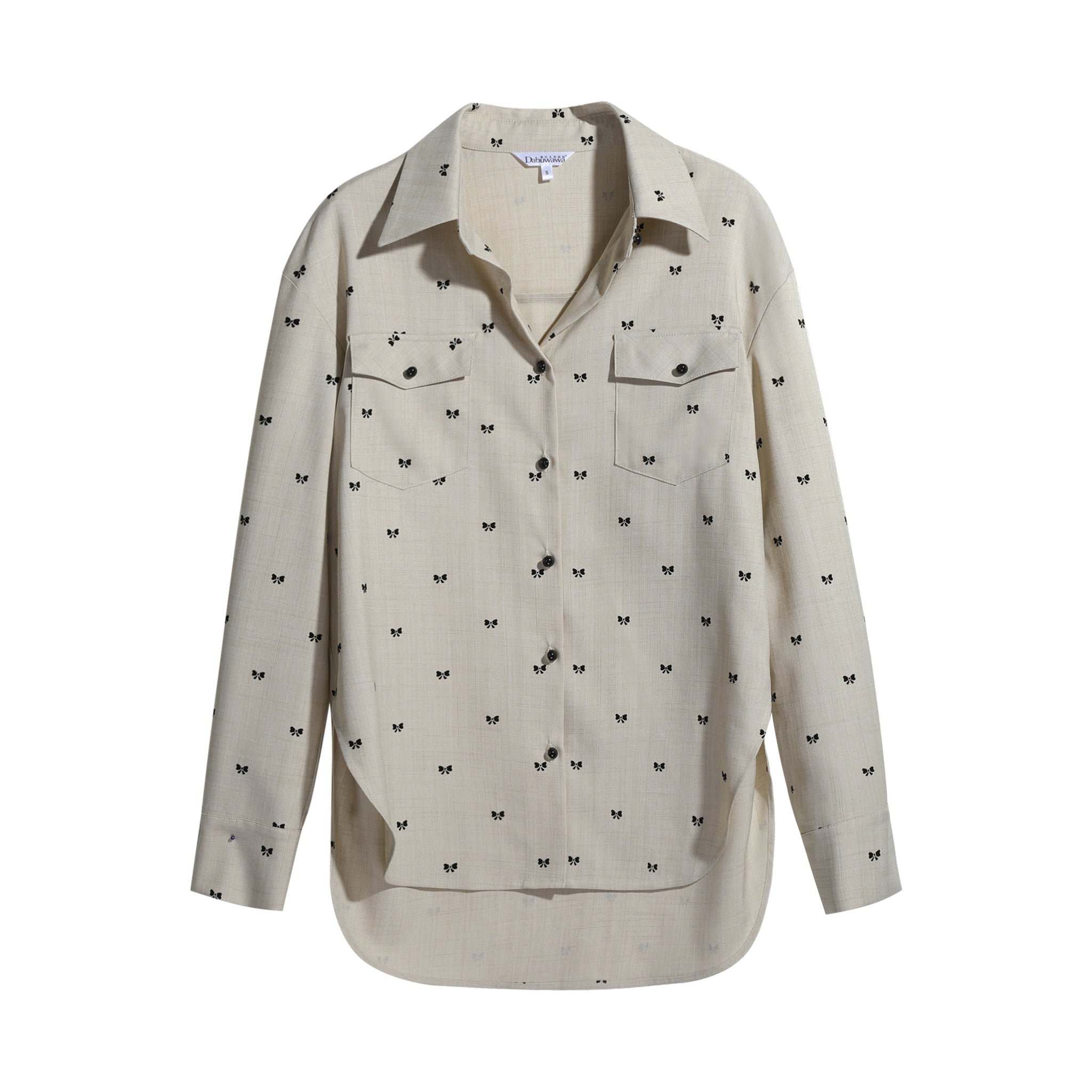 Beige Bow-Print Shirt & Shorts Matching Set