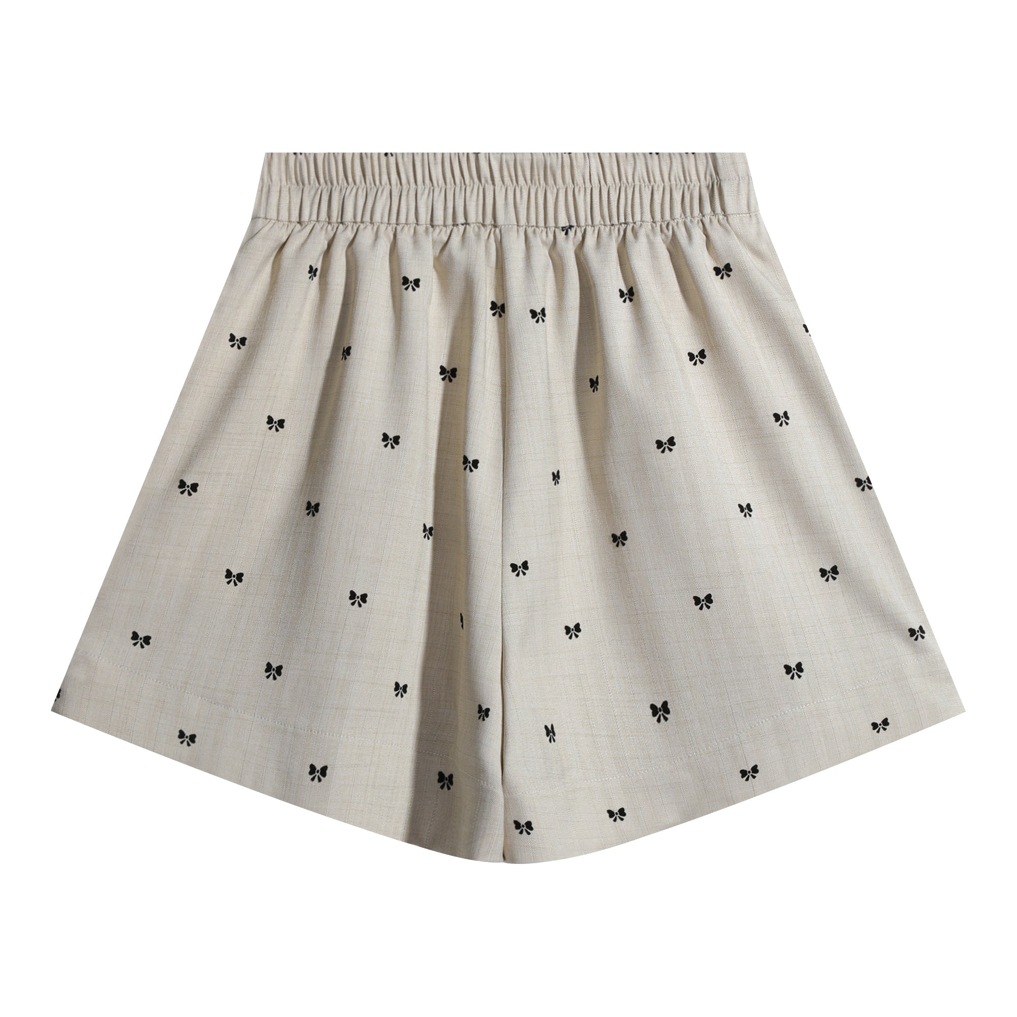 Beige Bow-Print Shirt & Shorts Matching Set