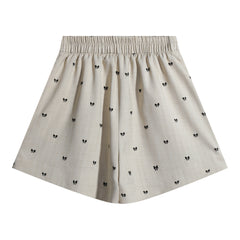 Beige Bow-Print Shirt & Shorts Matching Set