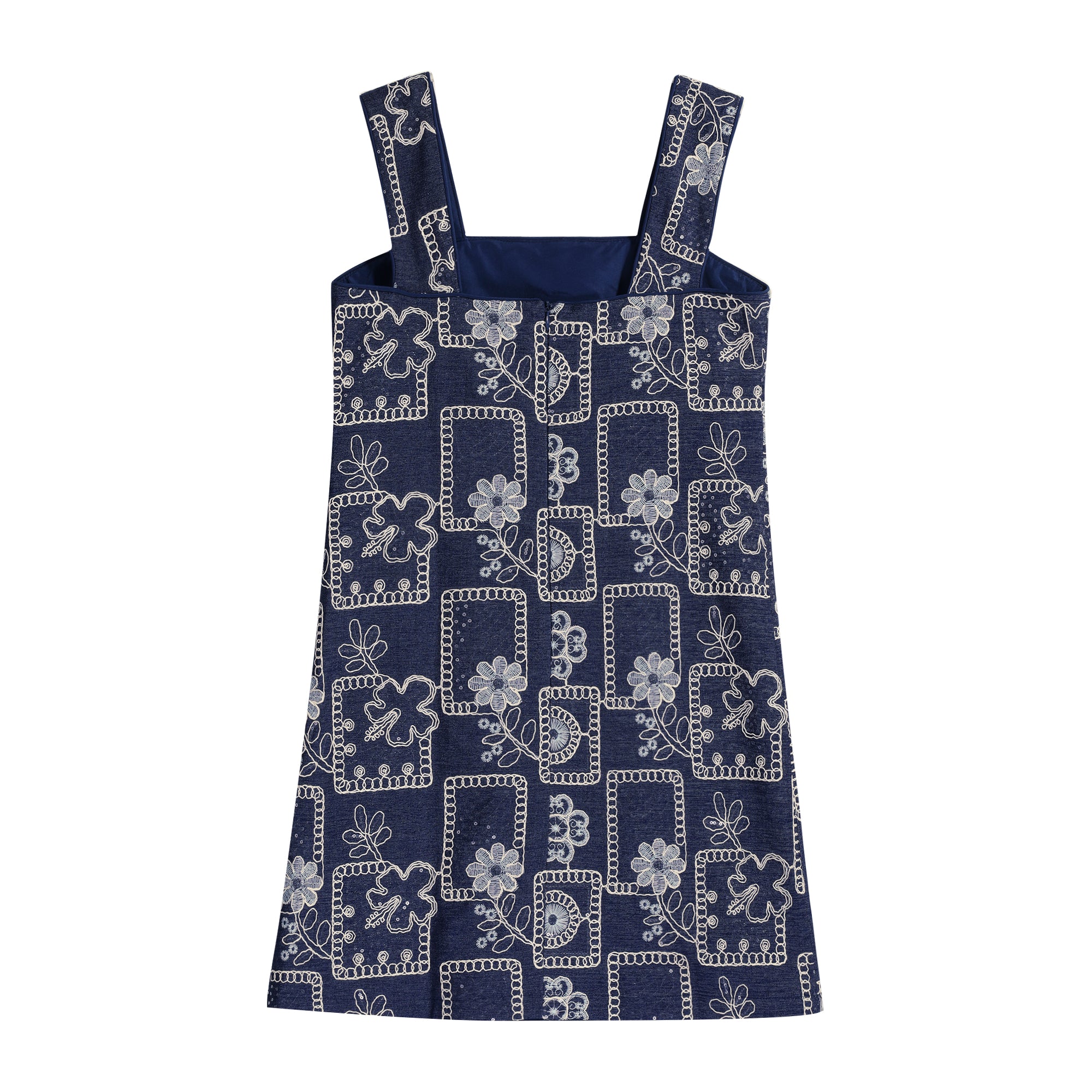 Embroidered Linen-Blend Summer Dress, Boho Chic Square Neck Midi Dress with Floral Pattern