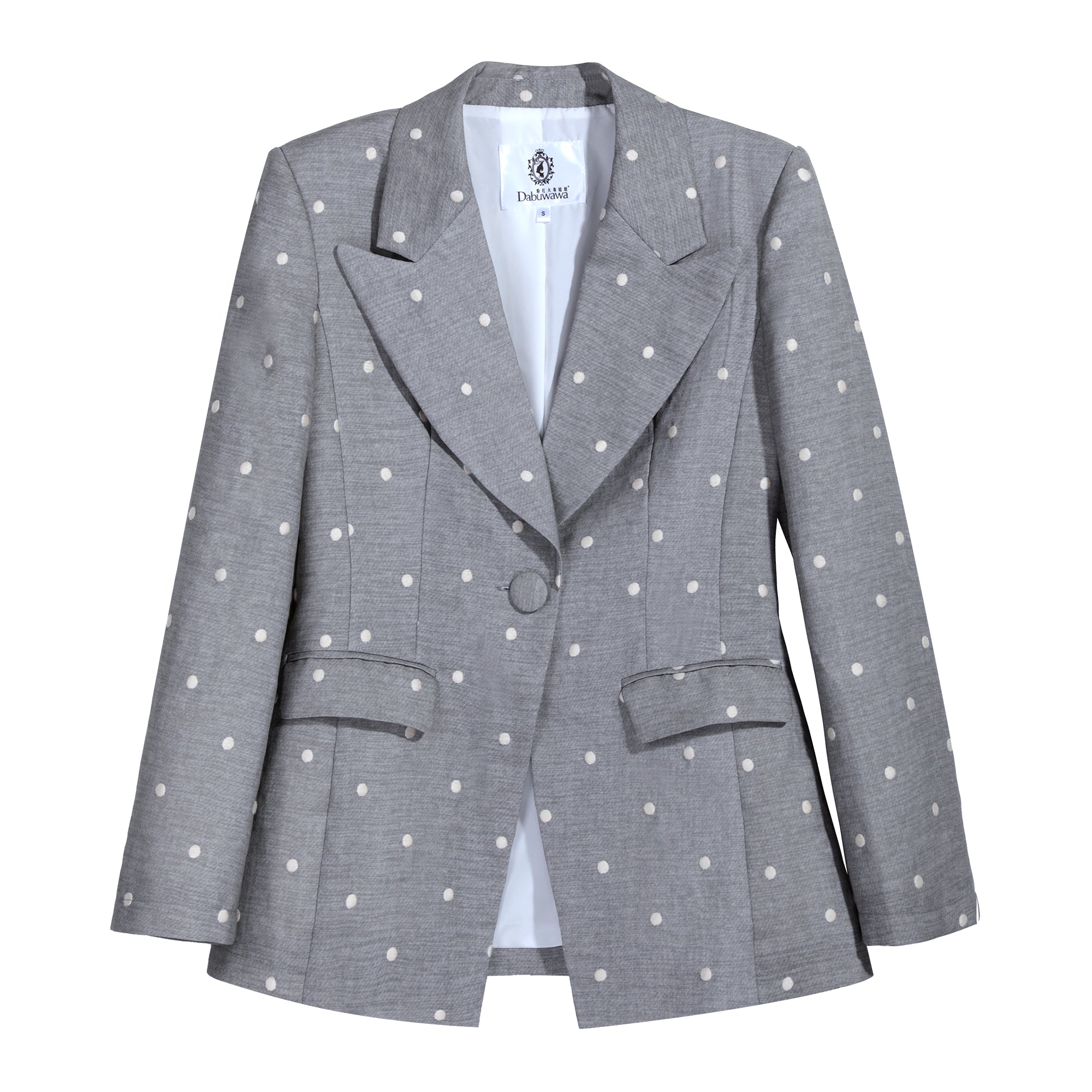 Grey Polka Dot Blazer & High-Waist Shorts Two-Piece Set