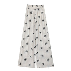 Ivory Pinstripe Floral Wide-Leg Pants