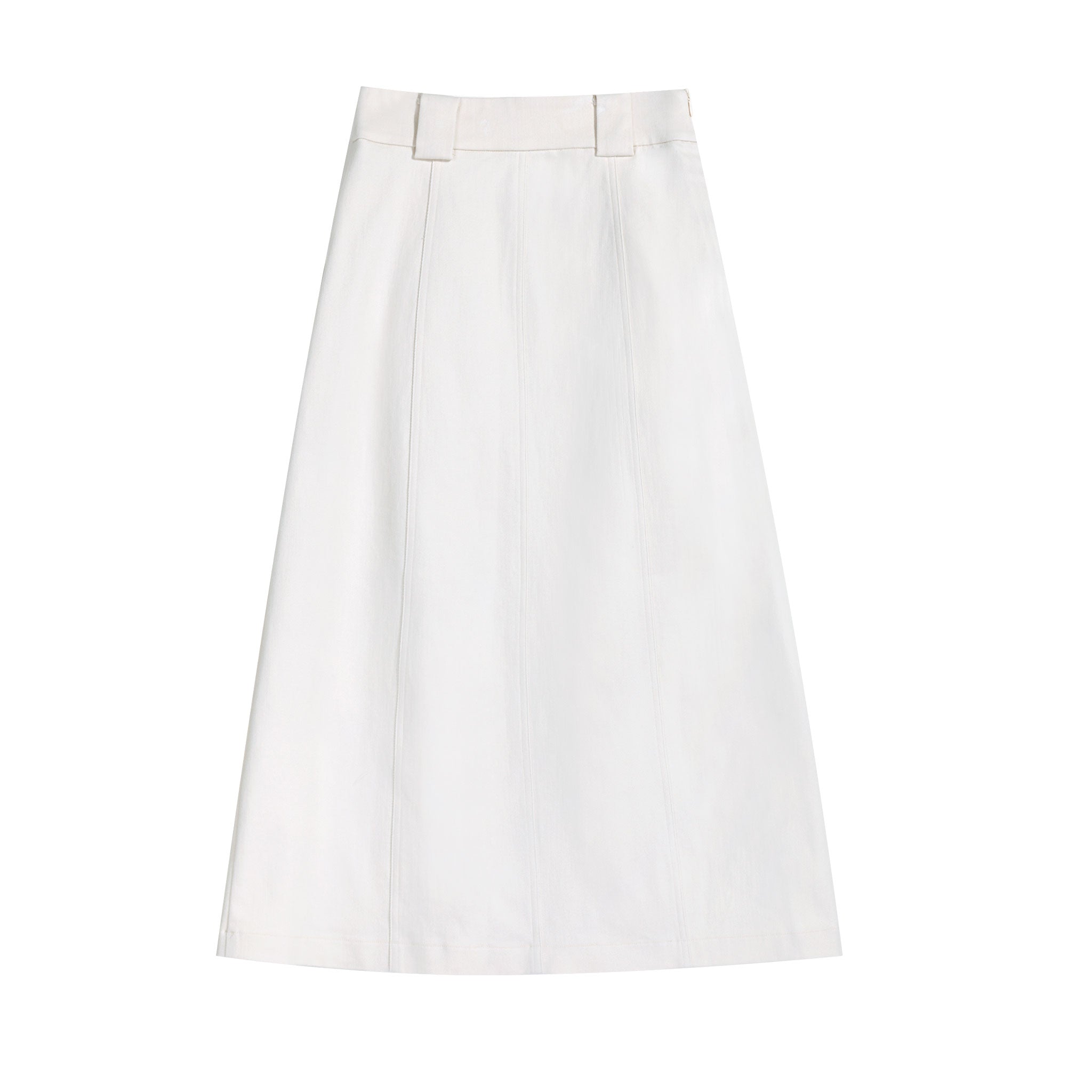 Ivory Button-Front A-Line Midi Skirt