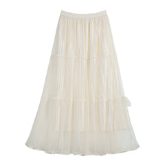 Tulle Maxi Skirt — Satin-Bow Tiered Sheer