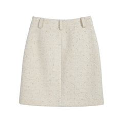 Ivory Wool-Blend Tweed Cropped Jacket with Rose and Pearl Trim