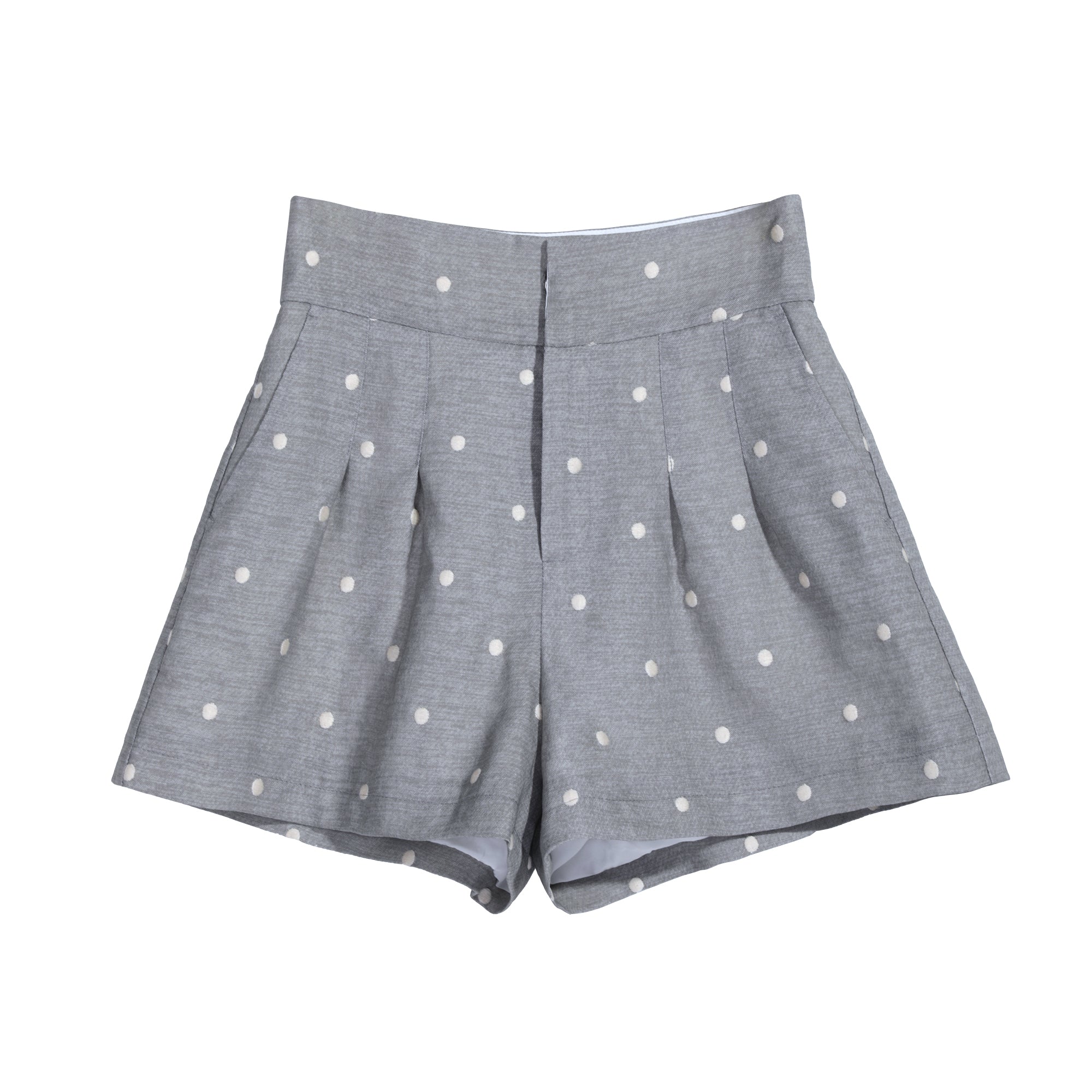 Grey Polka Dot Blazer & High-Waist Shorts Two-Piece Set