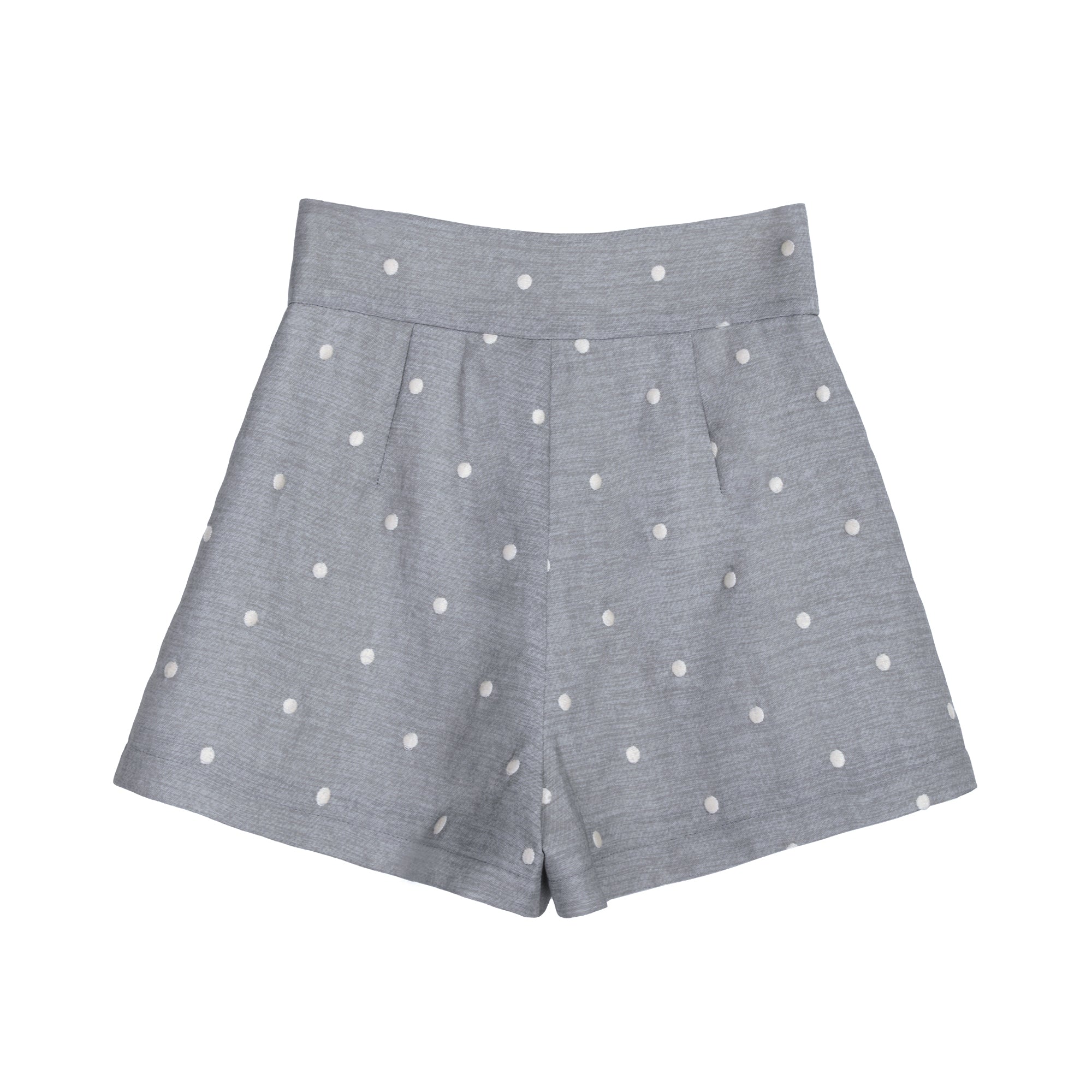Grey Polka Dot Blazer & High-Waist Shorts Two-Piece Set