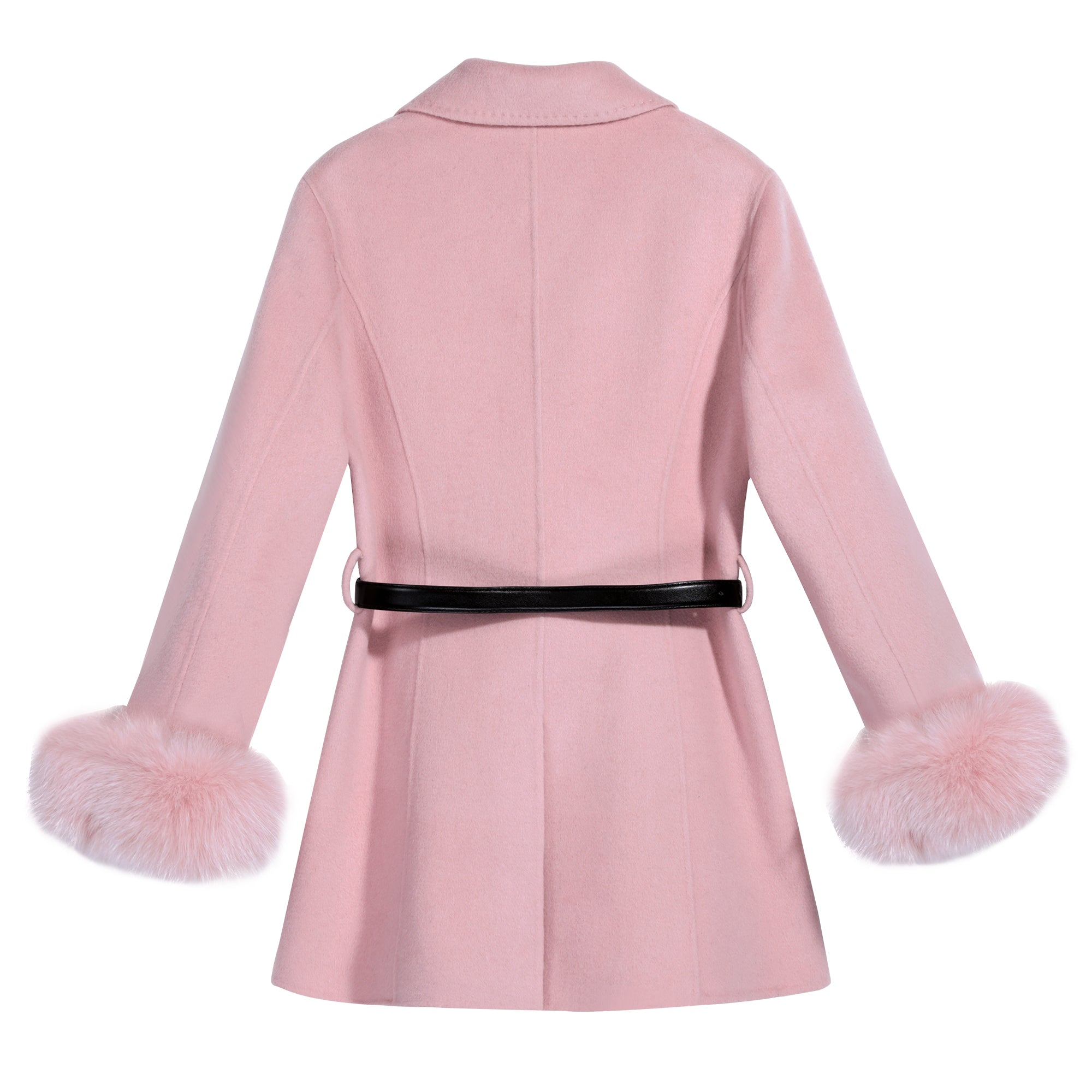 Belted A-Line Coat with Fur Cuffs - Dabuwawa