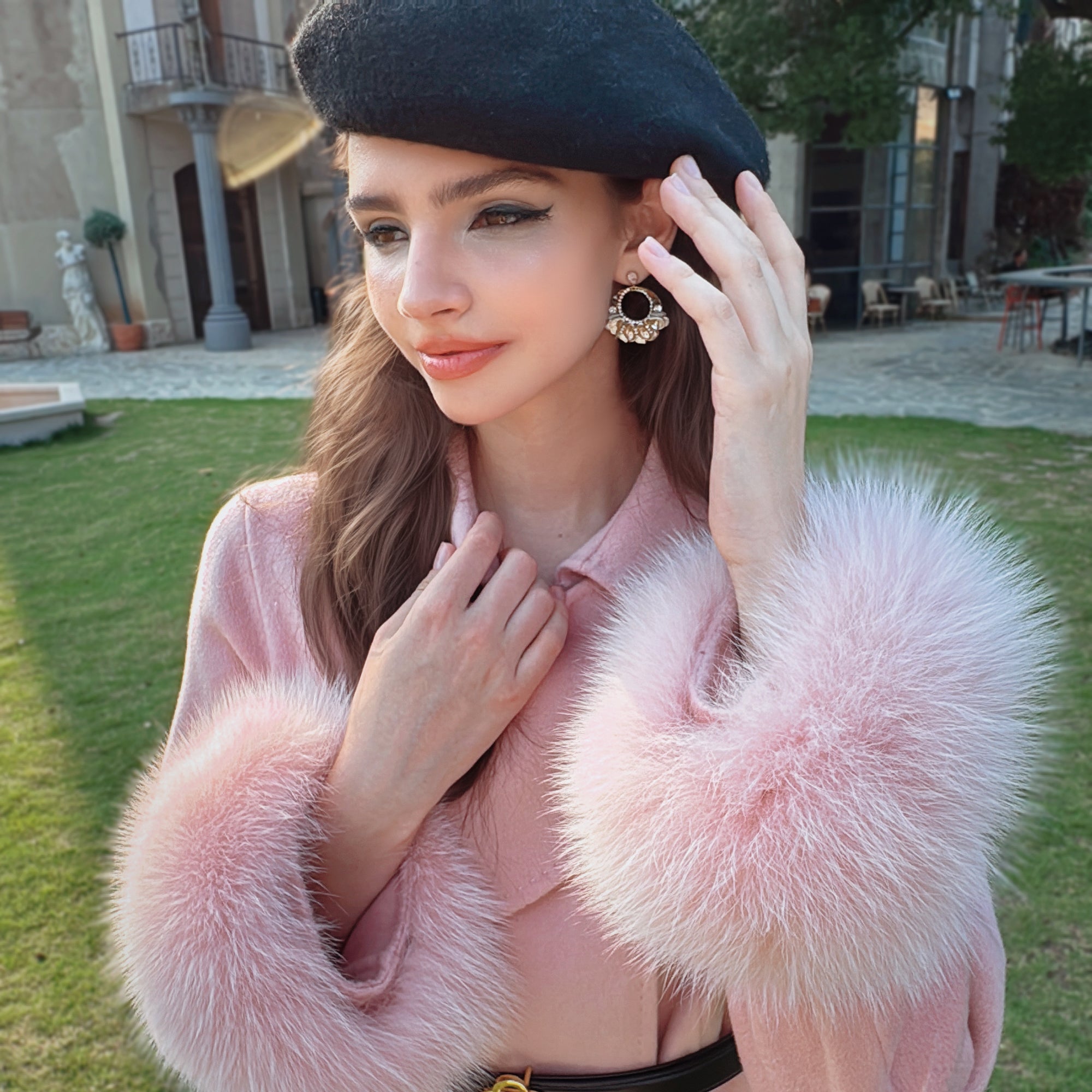 Belted A-Line Coat with Fur Cuffs - Dabuwawa