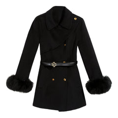Belted A-Line Coat with Fur Cuffs - Dabuwawa