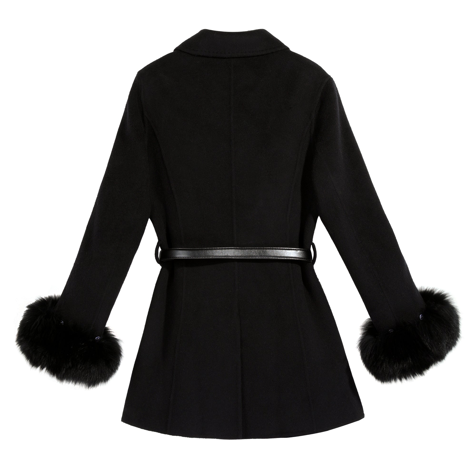 Belted A-Line Coat with Fur Cuffs - Dabuwawa