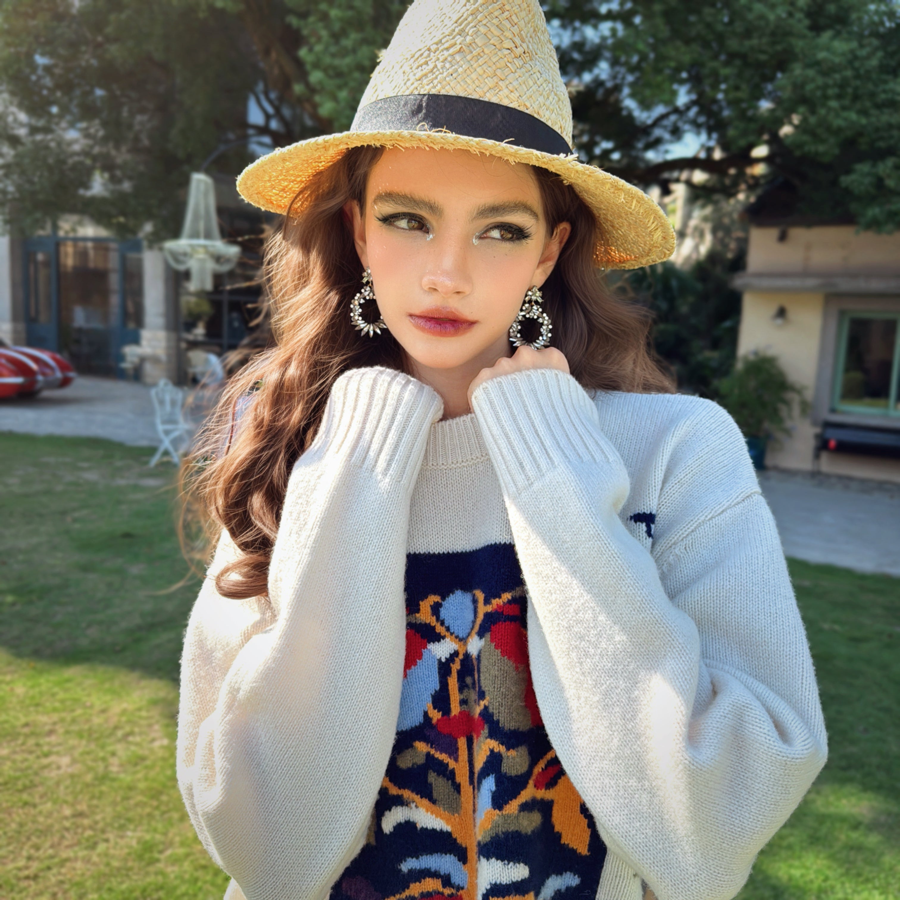 Boho Jacquard Crewneck Sweater - Dabuwawa