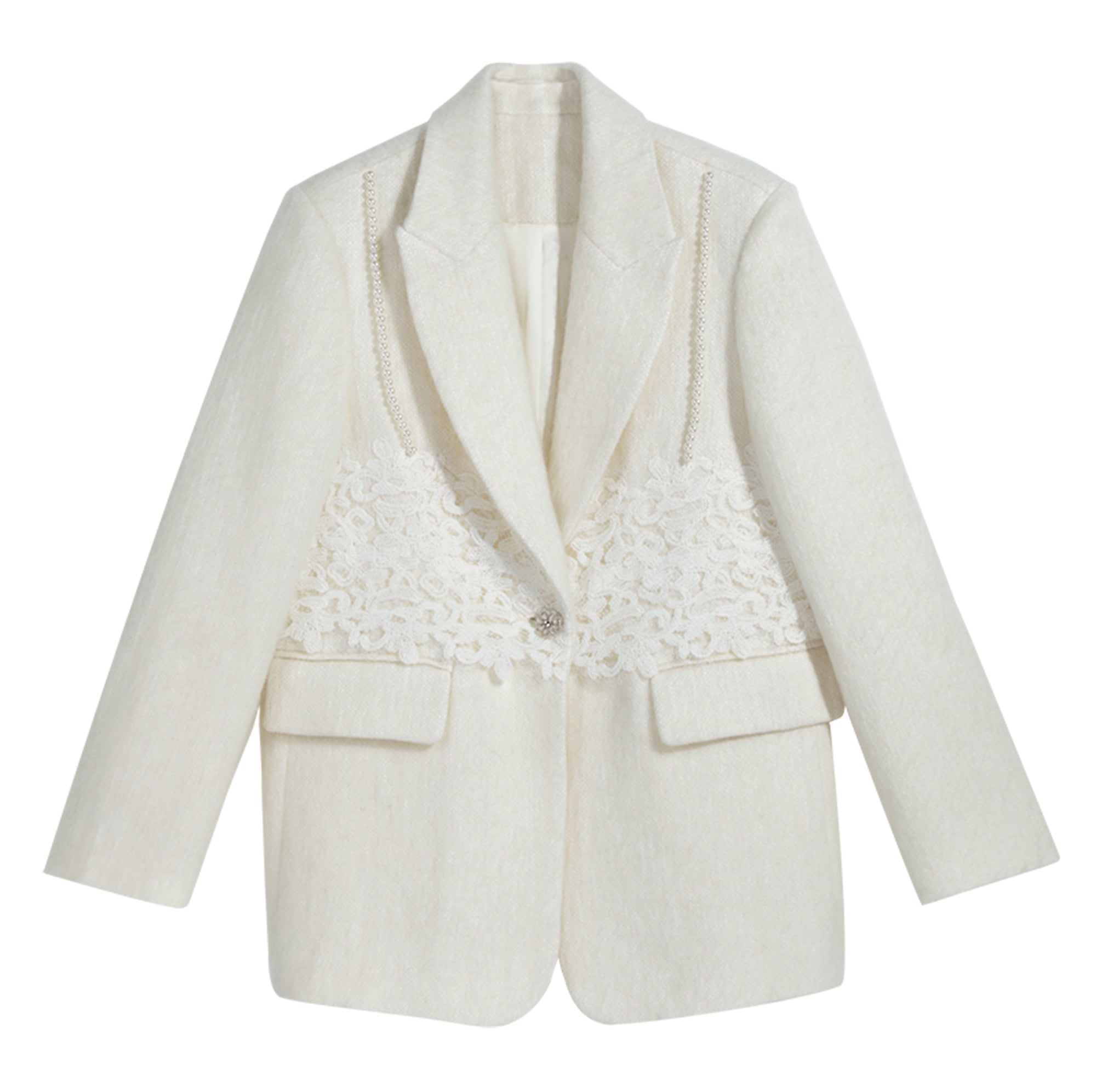 Ivory Tweed Lace-Trim Blazer - Dabuwawa