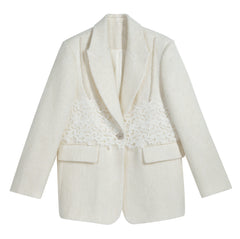 Ivory Tweed Lace-Trim Blazer - Dabuwawa