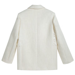 Ivory Tweed Lace-Trim Blazer - Dabuwawa
