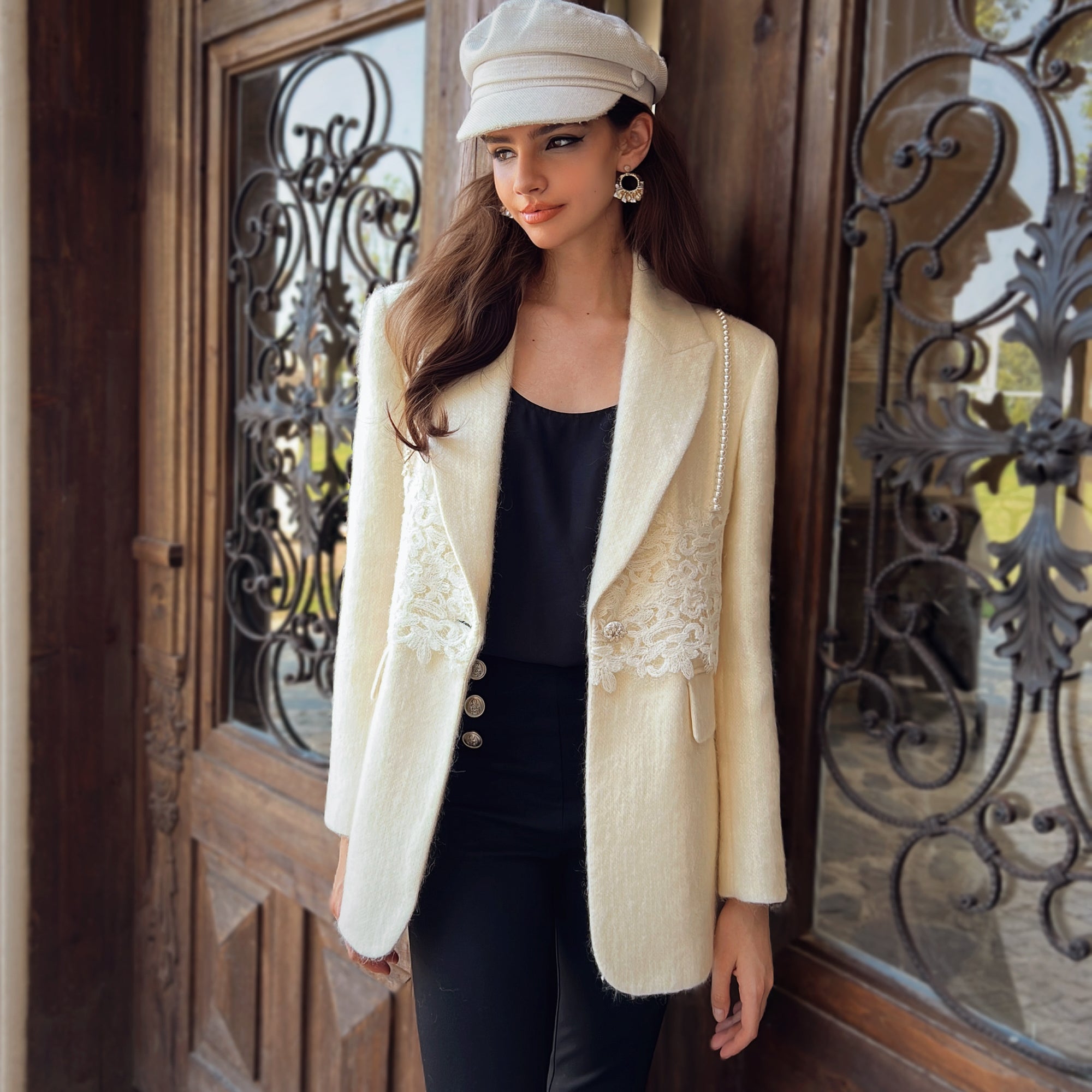 Ivory Tweed Lace-Trim Blazer - Dabuwawa
