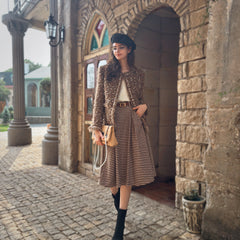 Mocha Wool-Blend Boucle Tweed Jacket with Eyelash Fringe