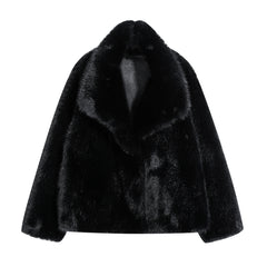 Black Plush Faux-Fur Jacket