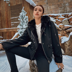 Embellished Hooded Faux-Shearling Jacket