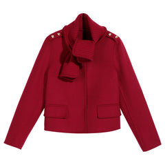 Short Jacket with Convertible Rib-Knit Scarf Collar — Red