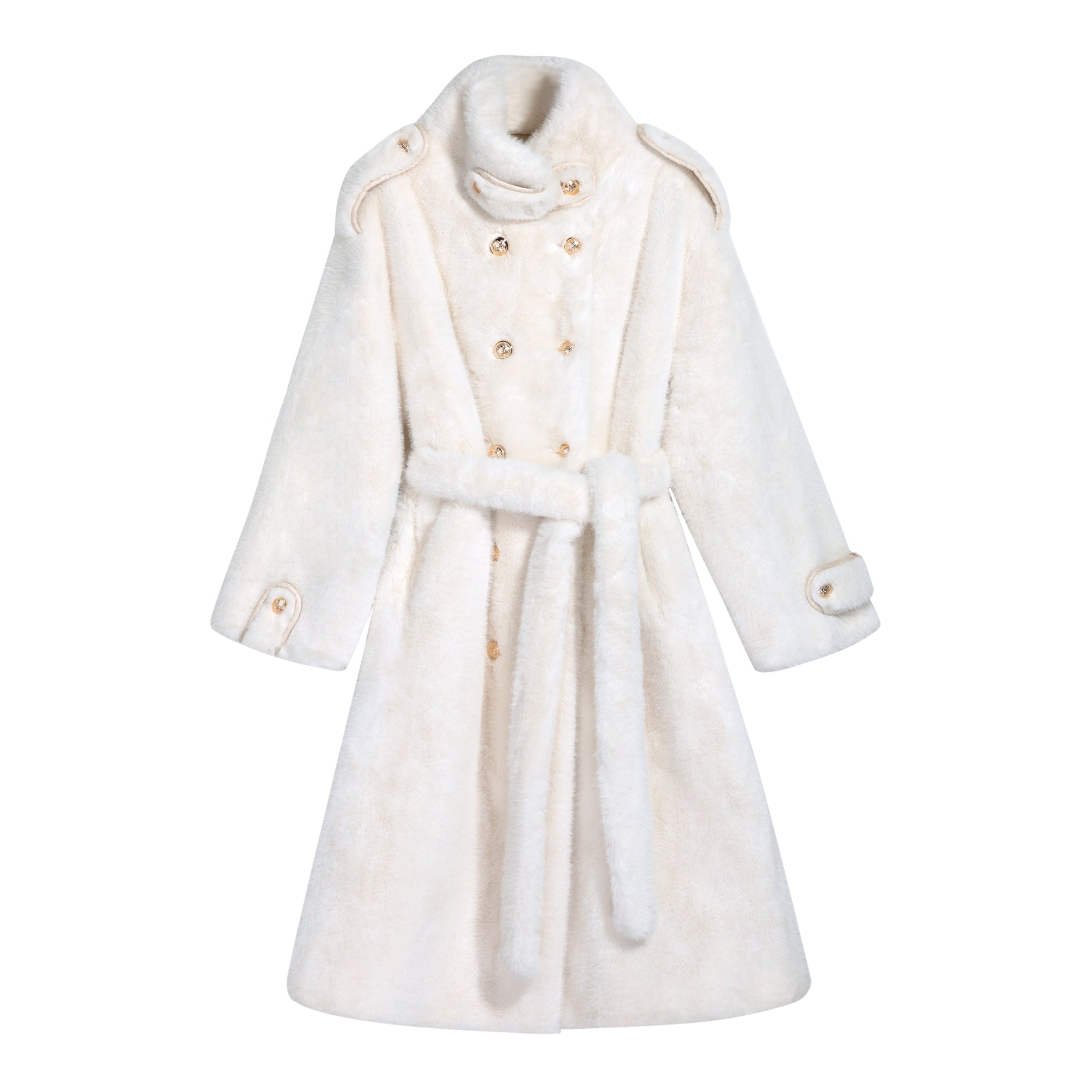 Winter White Faux Fur Belted Coat for Chic Winter Style – Dabuwawa