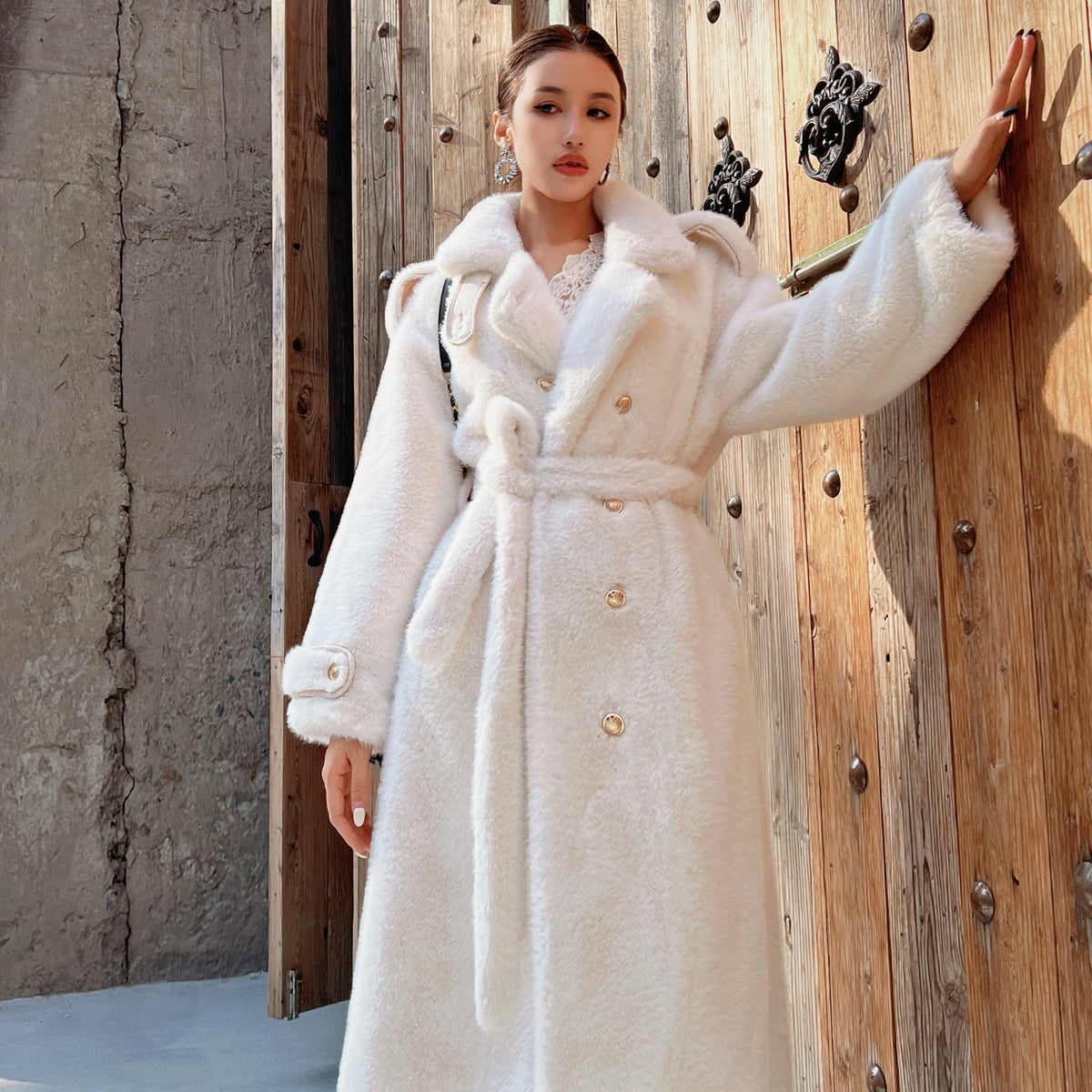 Winter White Faux-Fur Belted Coat