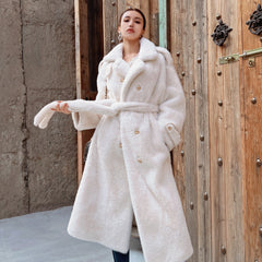 Winter White Faux-Fur Belted Coat