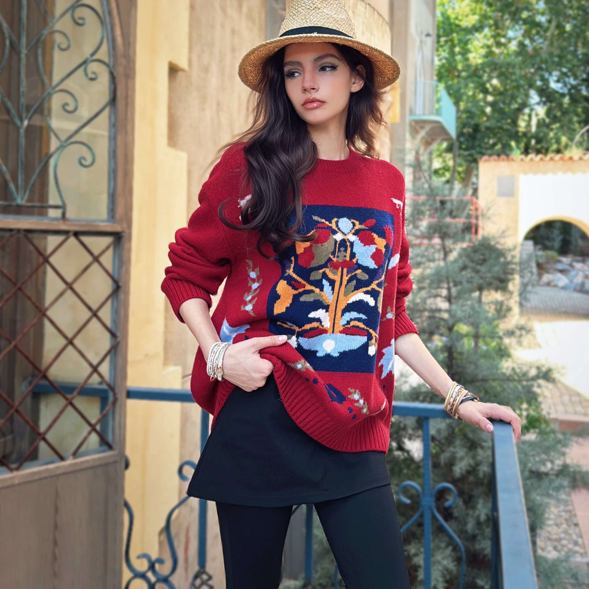 Boho Jacquard Crewneck Sweater - Dabuwawa