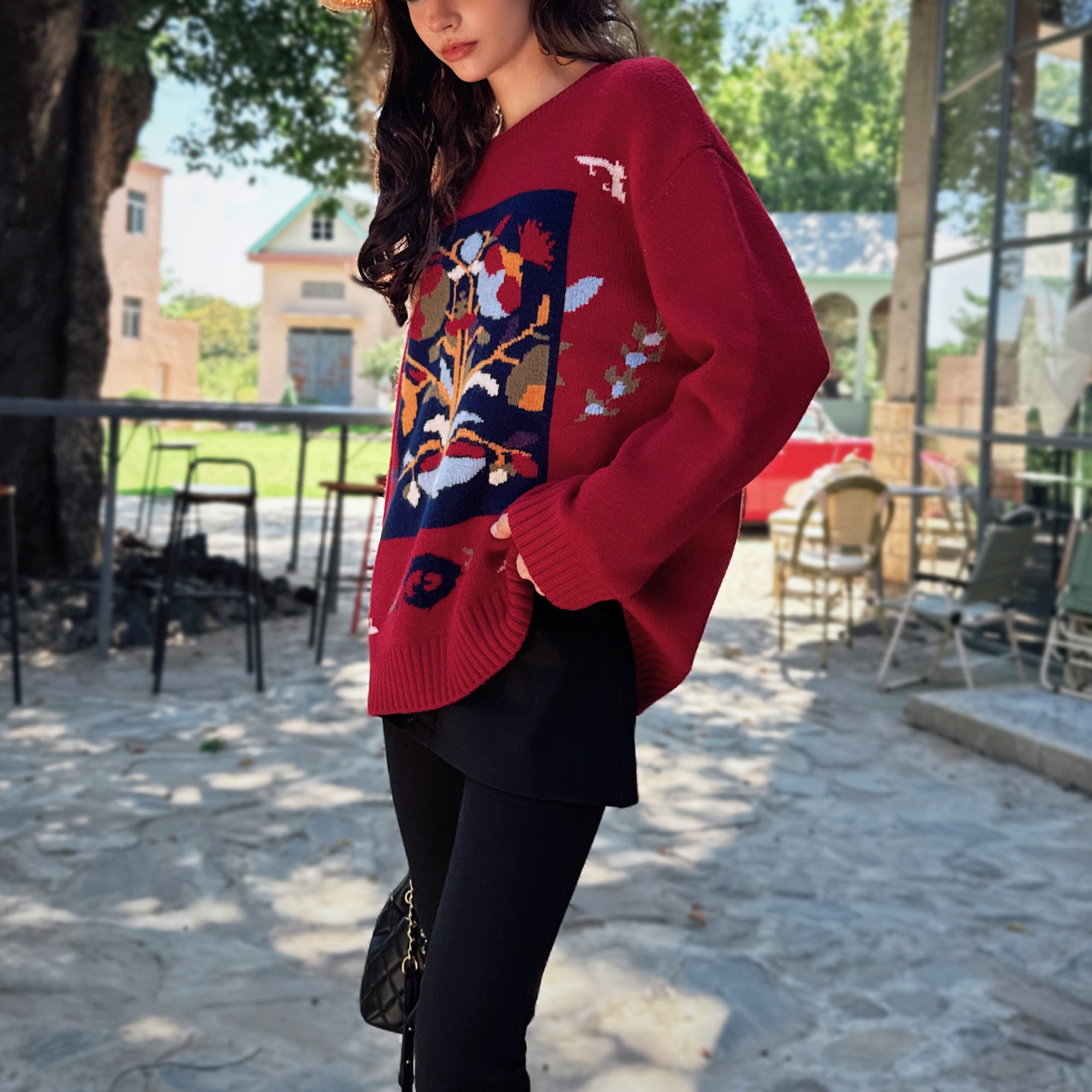 Boho Jacquard Crewneck Sweater - Dabuwawa