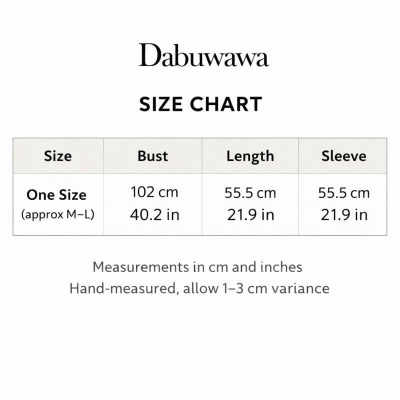 The image is a size chart for a garment, specifically a dress or blouse, with measurements in cm and inches.