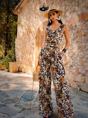 Linen-Blend Boho Floral Wide-Leg Pants in Earth Tones – Effortless Summer Style