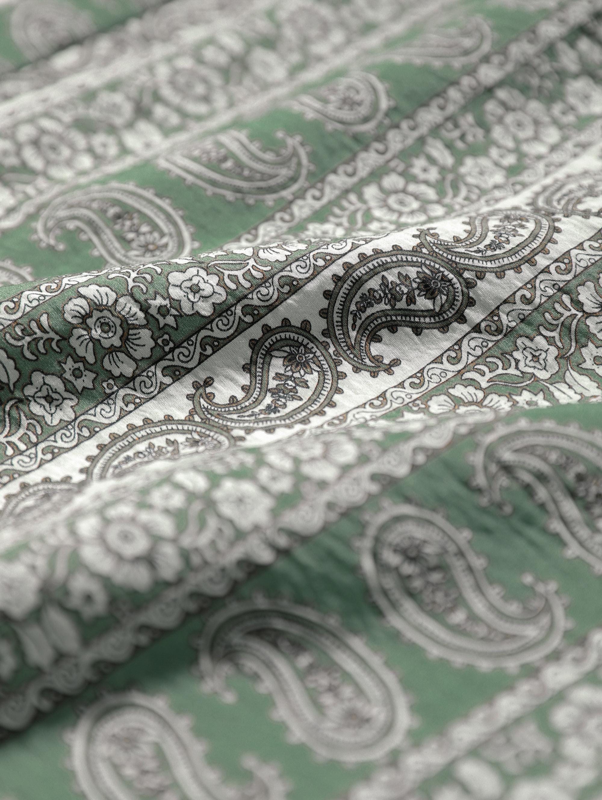 Sage Green Linen-Blend Wide-Leg Jumpsuit | Boho Paisley Summer One-Piece – Square Neck, Pockets