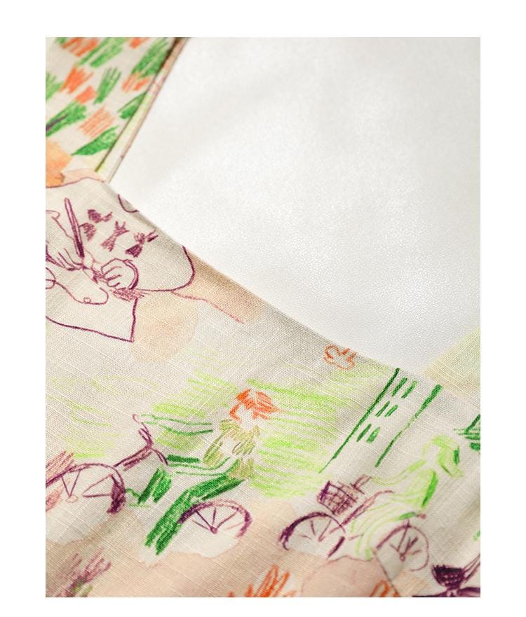 Linen-Blend Boho Printed Tank Top, Square Neck Artistic Camisole, Sleeveless Summer Blouse, Button-Back Resort Shirt