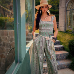 Linen-Blend Boho Paisley Crop Top in Olive Green – Summer Essential