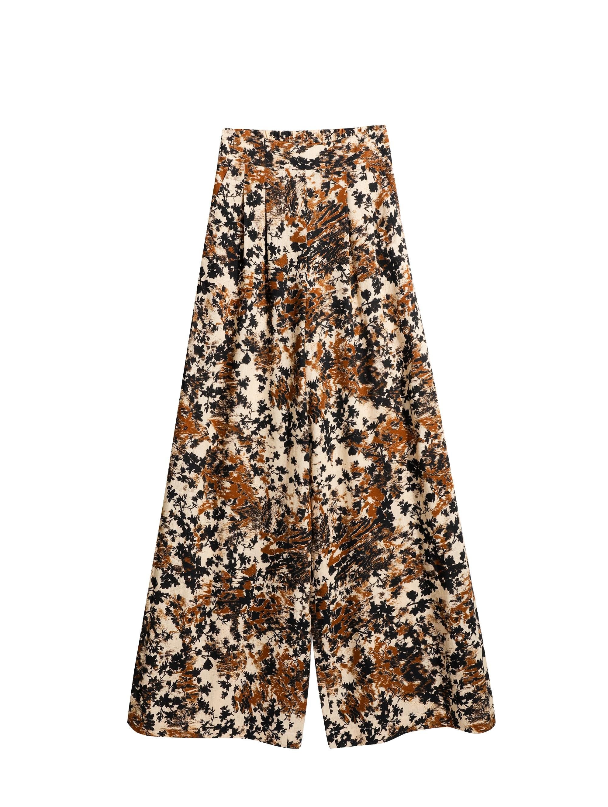 Linen-Blend Boho Floral Wide-Leg Pants in Earth Tones – Effortless Summer Style