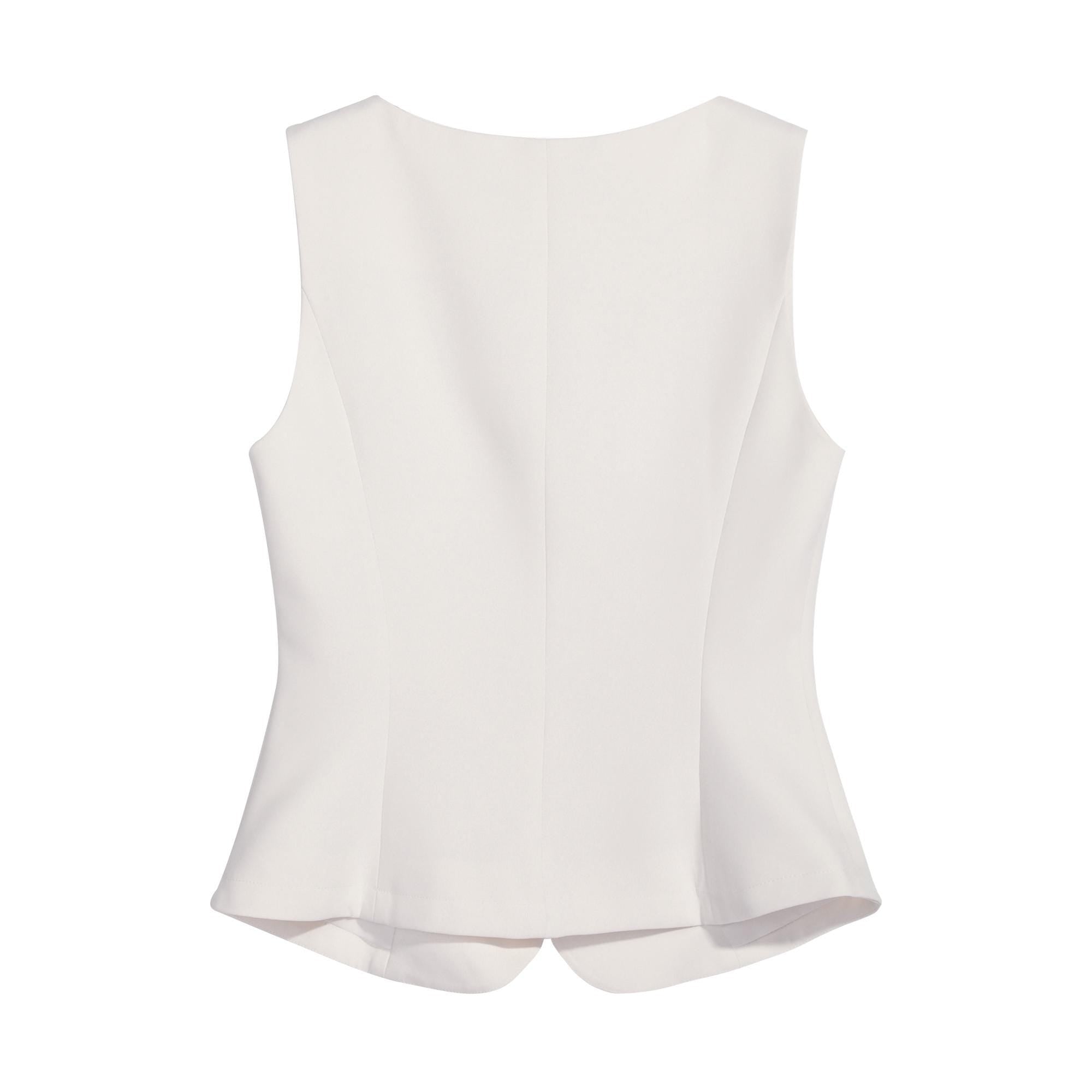 Linen-Blend White Embroidered Button-Up Vest Top for Chic Summer Style