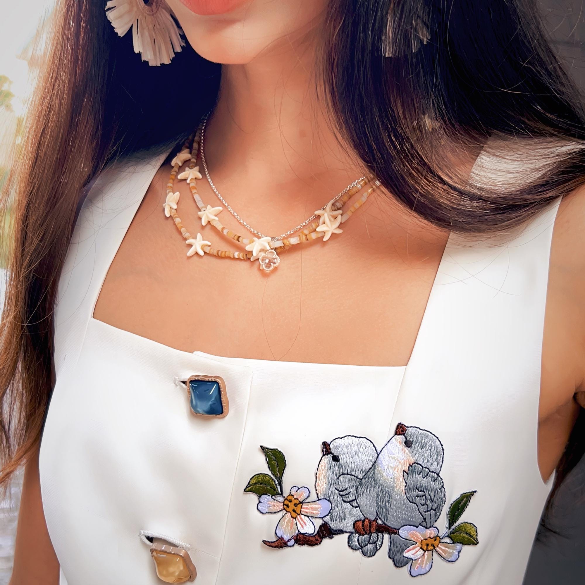 Linen-Blend White Embroidered Button-Up Vest Top for Chic Summer Style
