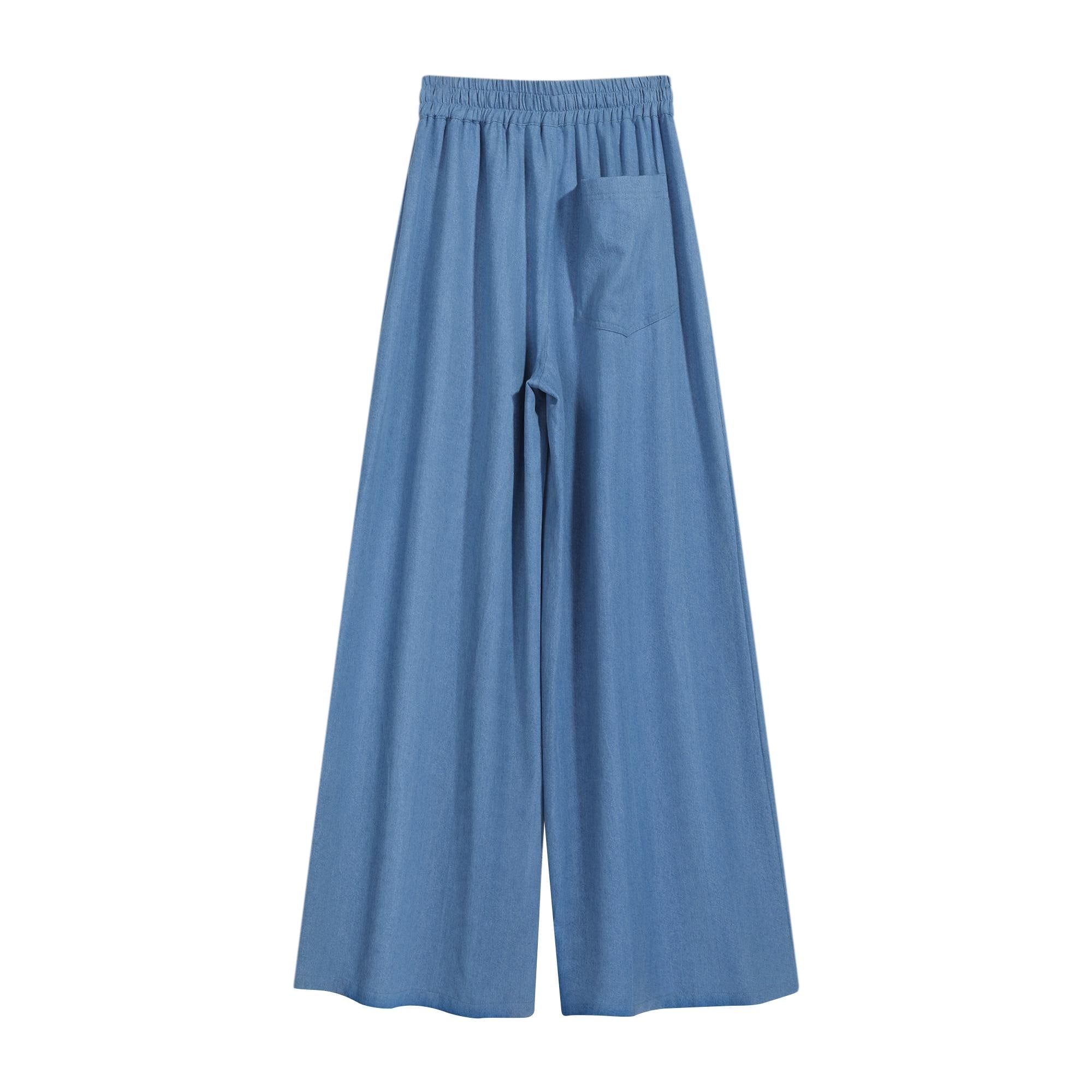 Wide Leg Palazzo Pants Blue, Natural-Fiber Blend, High Waist, Boho Summer Trousers, Lightweight Lounge Pants