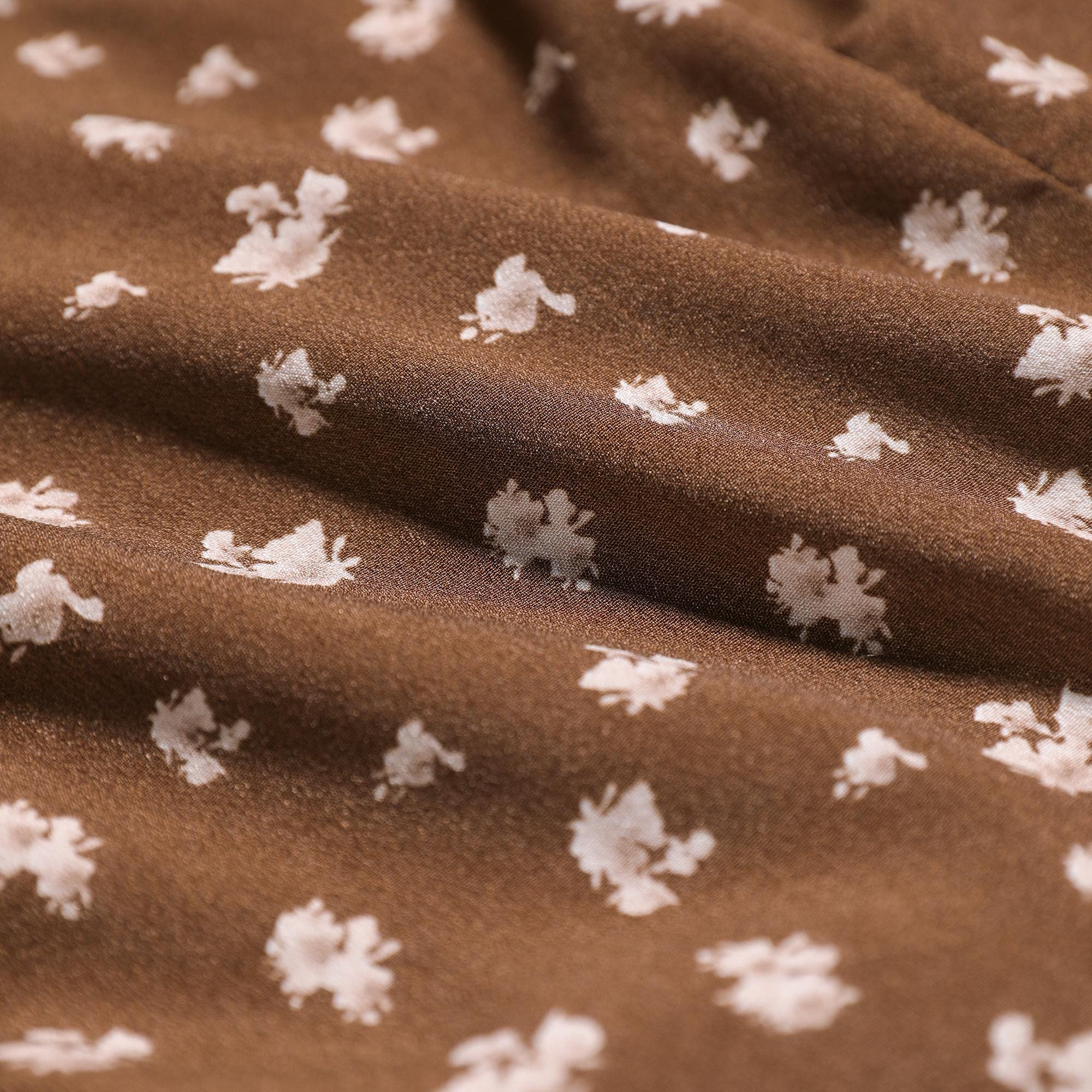 Brown Floral High-Waist Shorts, Natural-Fiber Blend, Boho Summer Belted Shorts