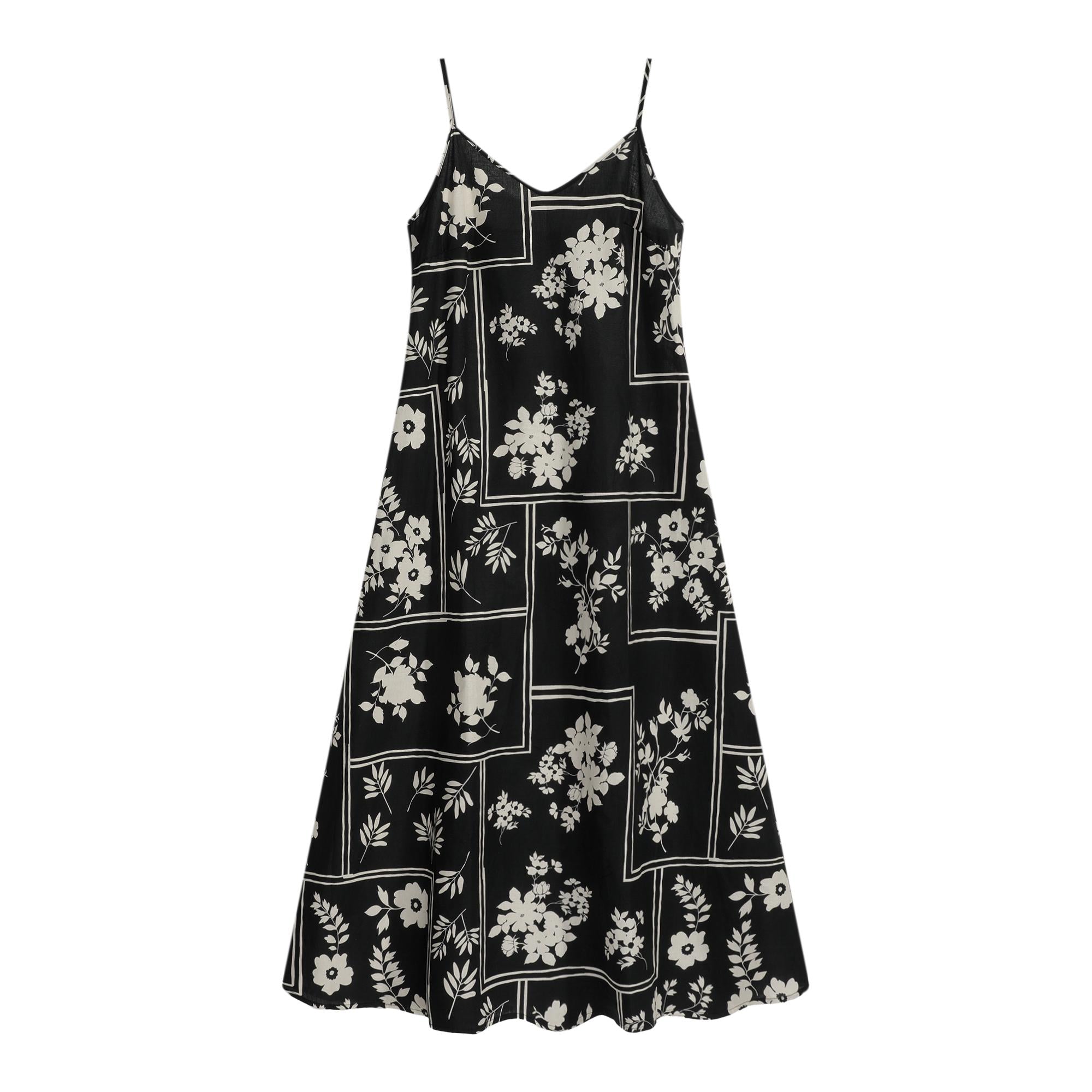 Black Floral Patchwork Maxi Dress | Spaghetti Strap Boho Summer Slip Dress